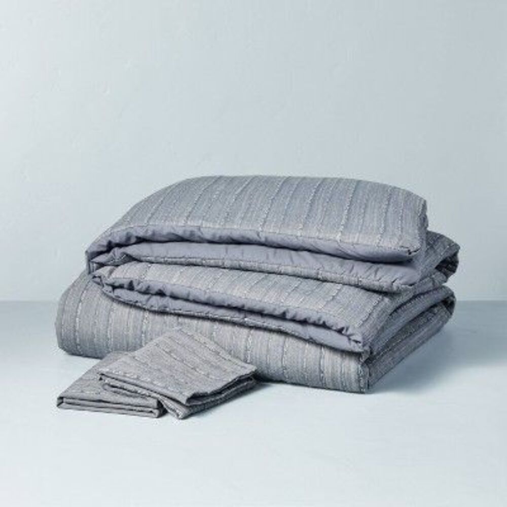 3pc Full/Queen Washed Loop Stripe Duvet Cover Bedd Blue